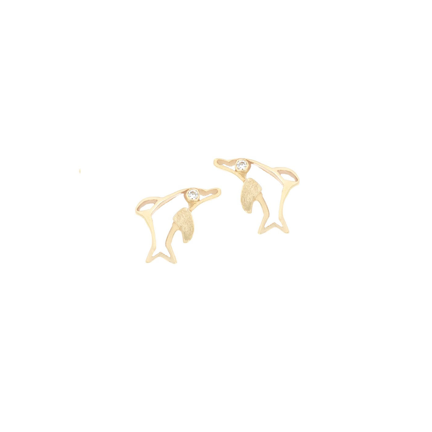 Aretes de Oro 14k modelo delfin con circonias