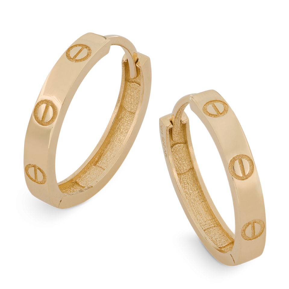 Aretes Huggies de Oro 14k modelo redondo con tornillo tipo cartier